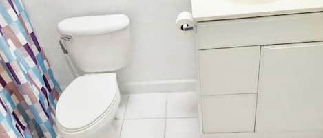 A bathroom with a toilet, a sink, and a mirror.