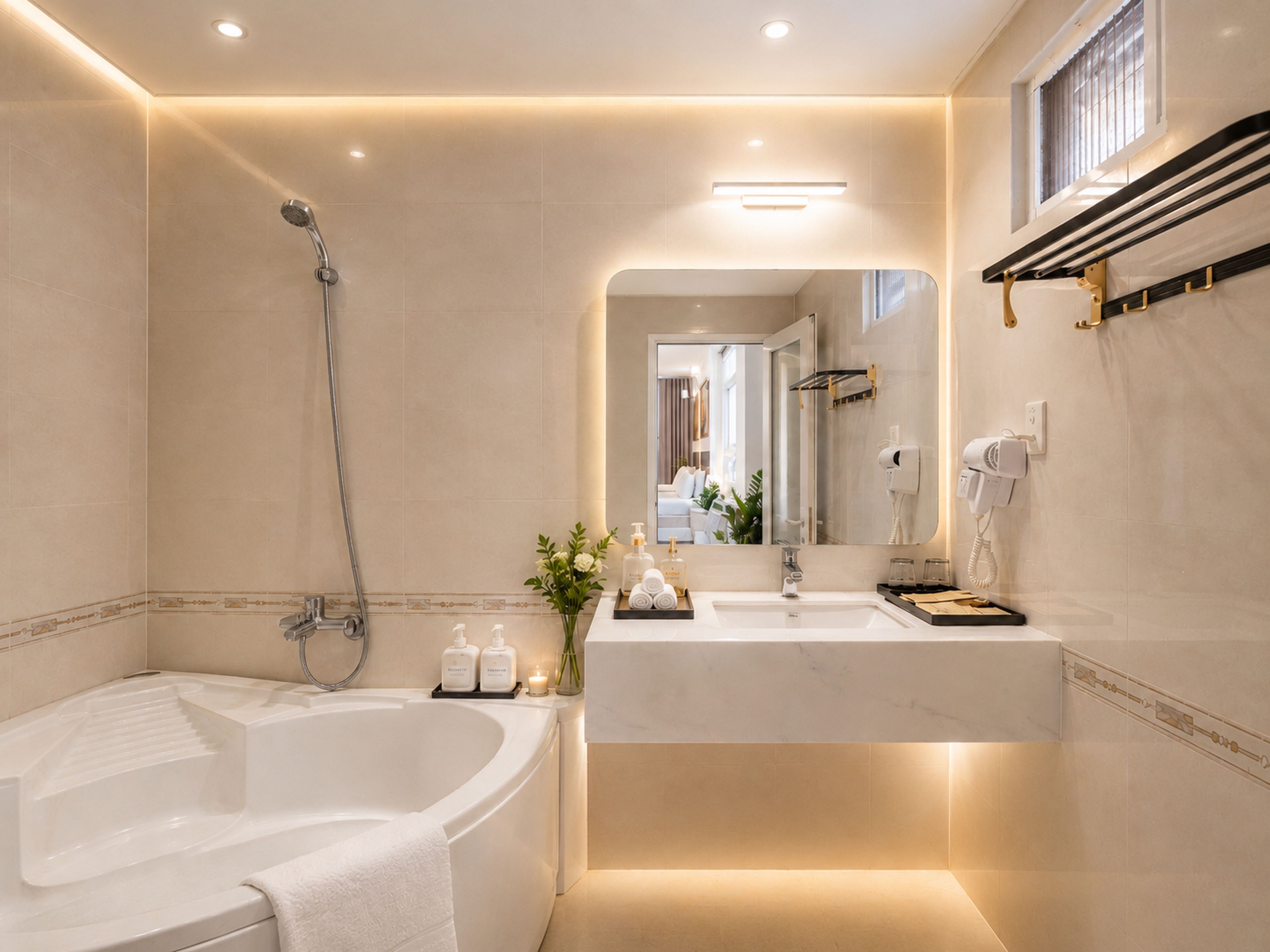 Suite Familiale, vue ville | Salle de bain | Articles de toilette gratuits, sèche-cheveux, chaussons