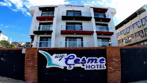 A hotel with a modern facade, multiple balconies, and a prominent sign for 'my Cesme HOTEL'. - My Cesme Hotel (Çeşme)