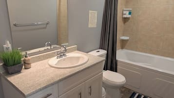 Une salle de bain avec un lavabo, des toilettes et une baignoire.