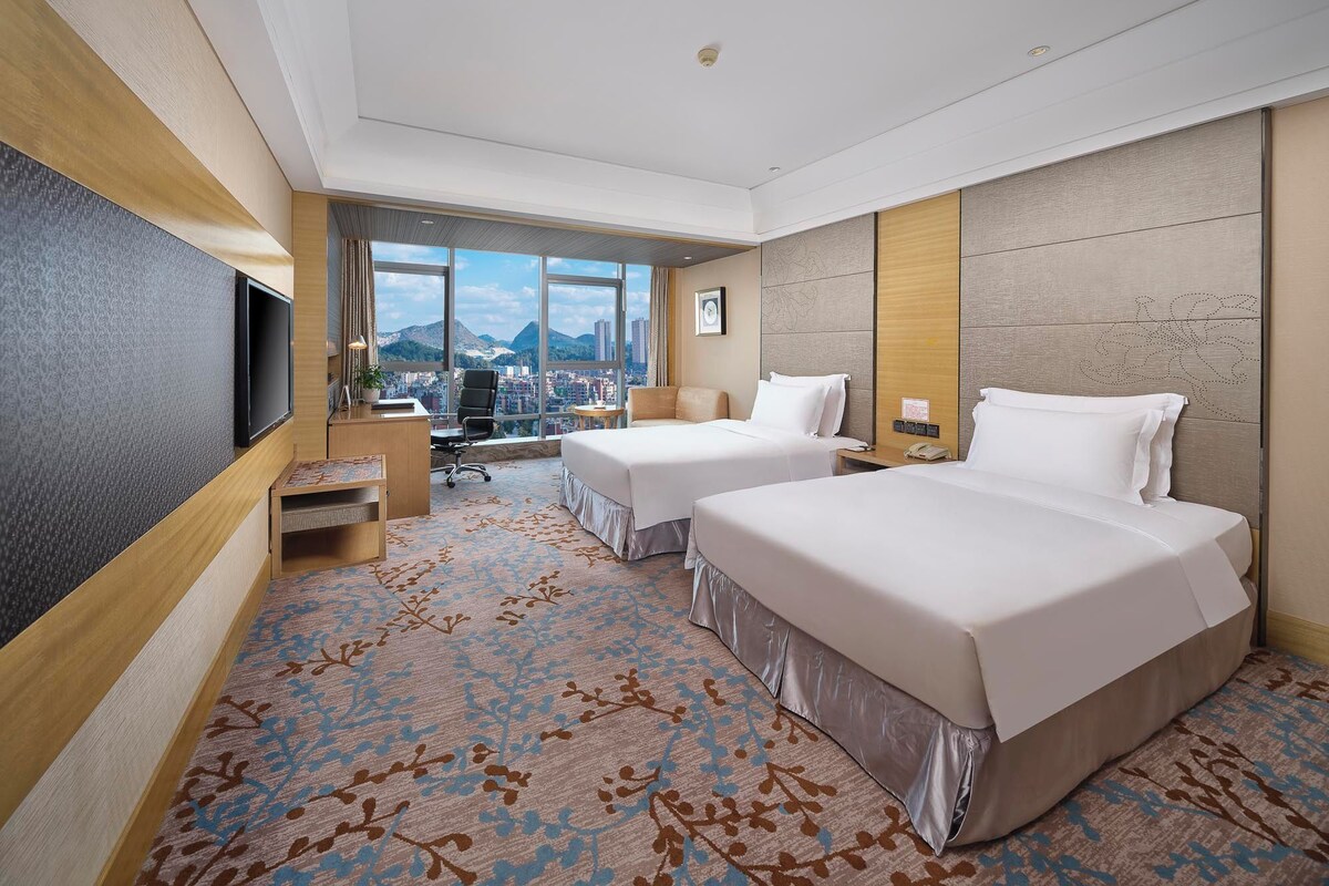 In-room safe, desk, laptop workspace, blackout curtains