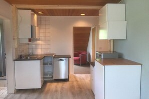 A compact kitchen with a dishwasher, a sink, and a countertop. - Holiday apartment with 1 bedroom (Borkum)