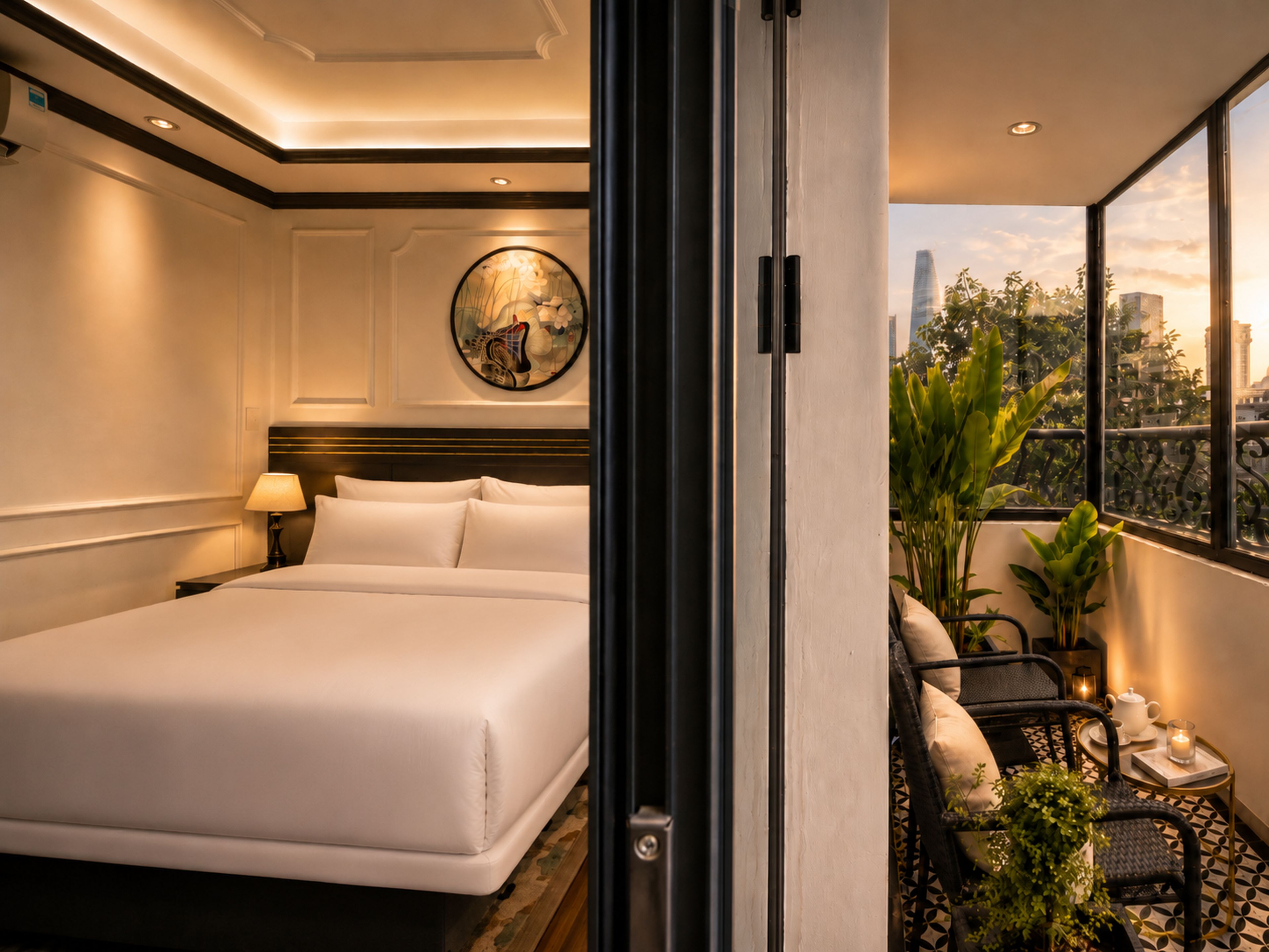 Deluxe-Doppelzimmer, Terrasse, Stadtblick | Balkon