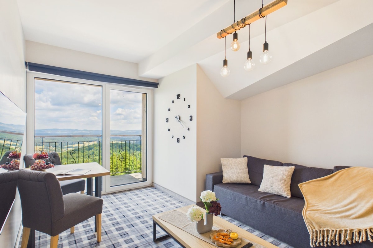 Deluxe appartement, balkon, uitzicht op bergen | Een strijkplank/strijkijzer, gratis wifi, beddengoed