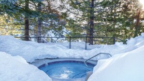 A snow-covered outdoor swimming pool surrounded by snow and trees. - WM BLOCK Lake Tahoe 1br - Tahoe 3 (Stateline)