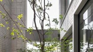 A modern building with a glass entrance, a tiled floor, and a planter with greenery. - Long Weekend Haus (Jung-gu)