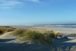 A beach with sand dunes and ocean waves. - Holiday apartment with 1 bedroom (Borkum)