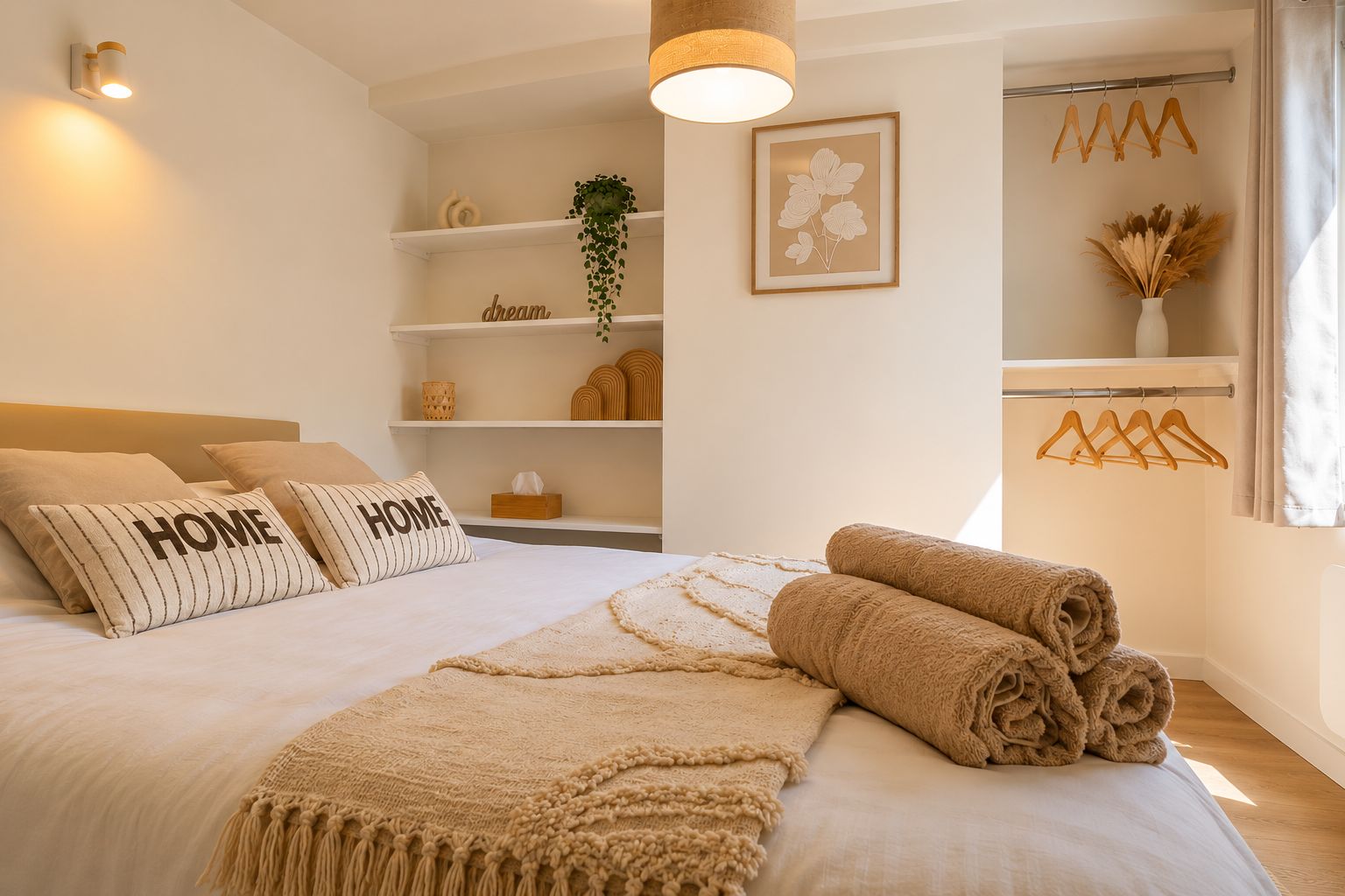 Tabla de planchar con plancha, wifi y ropa de cama 