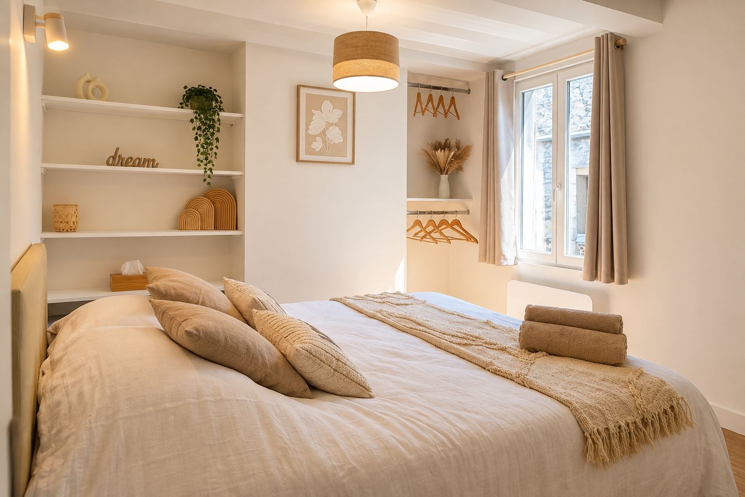 Tabla de planchar con plancha, wifi y ropa de cama 