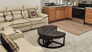 Private kitchen - Cozy 2-bedroom full basement in charming Aurora with AC, 70 TV, sunroom patio (Aurora)