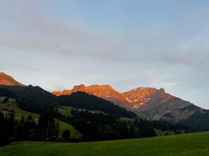 A mountainous landscape with a clear sky.