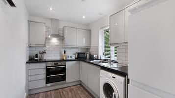 Fridge, microwave, oven, toaster