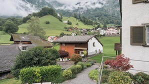A rural village with houses, a garden, and a mountain backdrop. - Twin Room near Glarus, Desk & Parking (Glarus Süd)