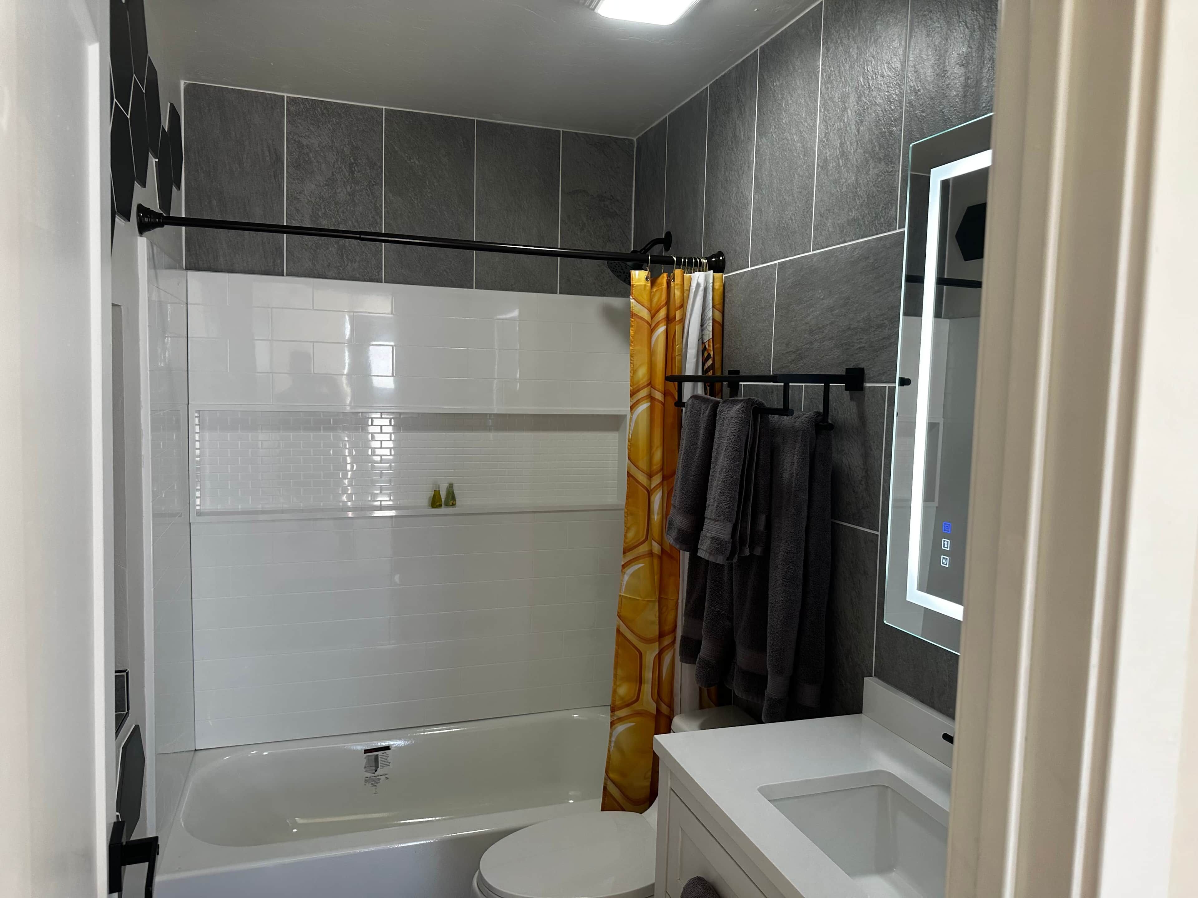 Hair dryer, towels