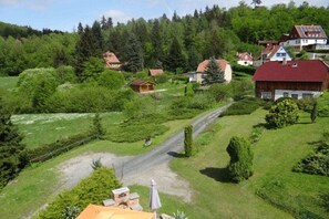 A rural village with houses, a dirt road, and lush greenery. - Holiday apartment with 2 bedrooms (Thale\/OT Altenbrak)