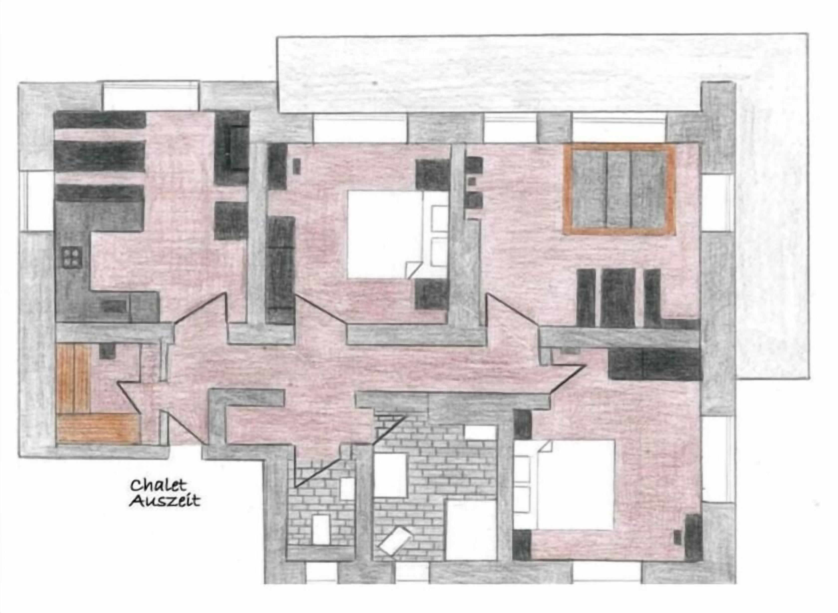Plano de planta de un hotel que muestra varias habitaciones, un pasillo central y una zona destinada a sauna.
