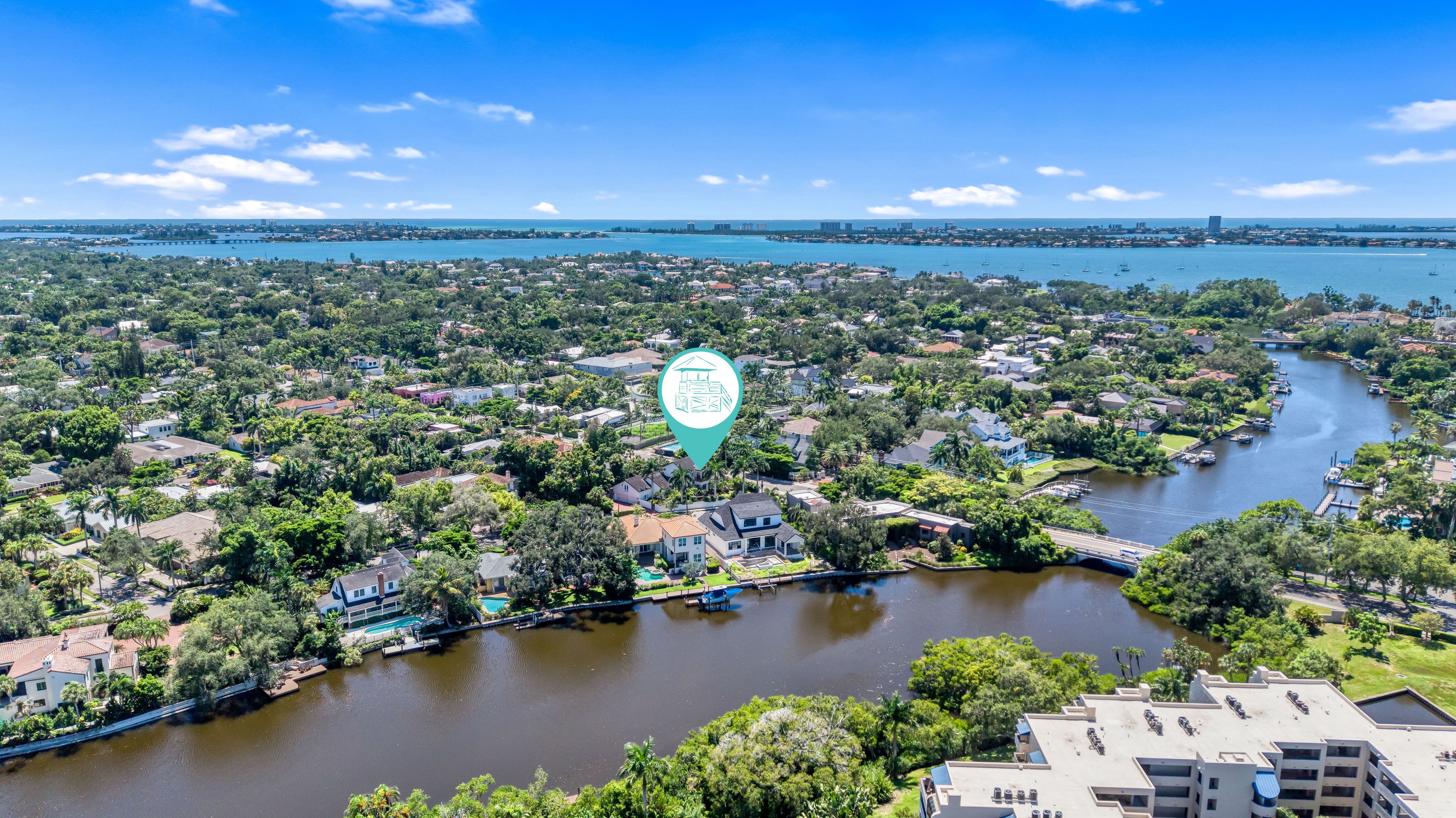 An aerial view of the homes convenient location.