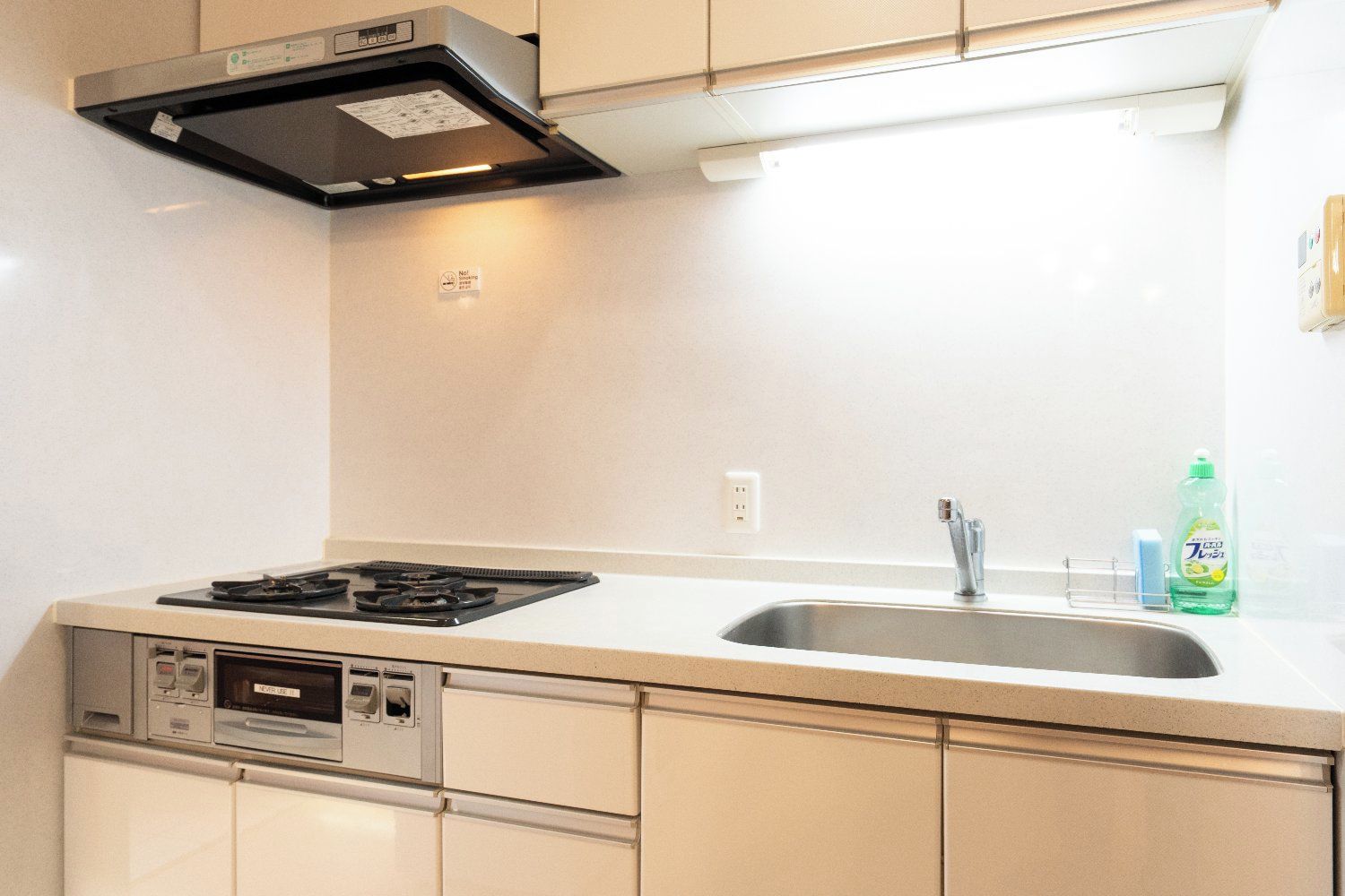 Una cocina con estufa, lavamanos y lavavajillas.