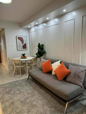 Living area - Cozy Scandi-Inspired Condo with Balcony Facing Mall of Asia and Ikea (Pasay City)