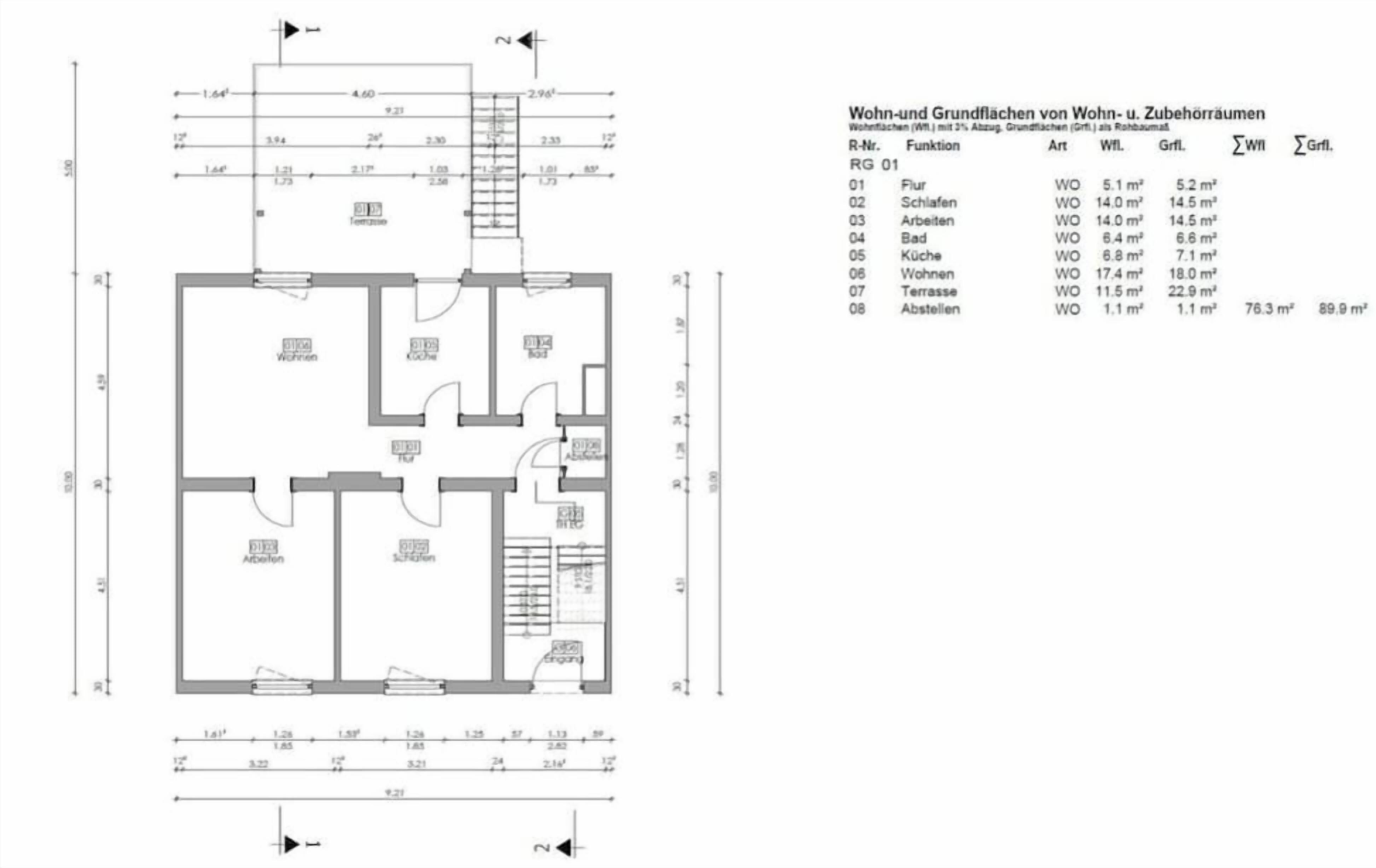 A floor plan of a residential building with multiple rooms, including a living area, kitchen, and bedrooms.