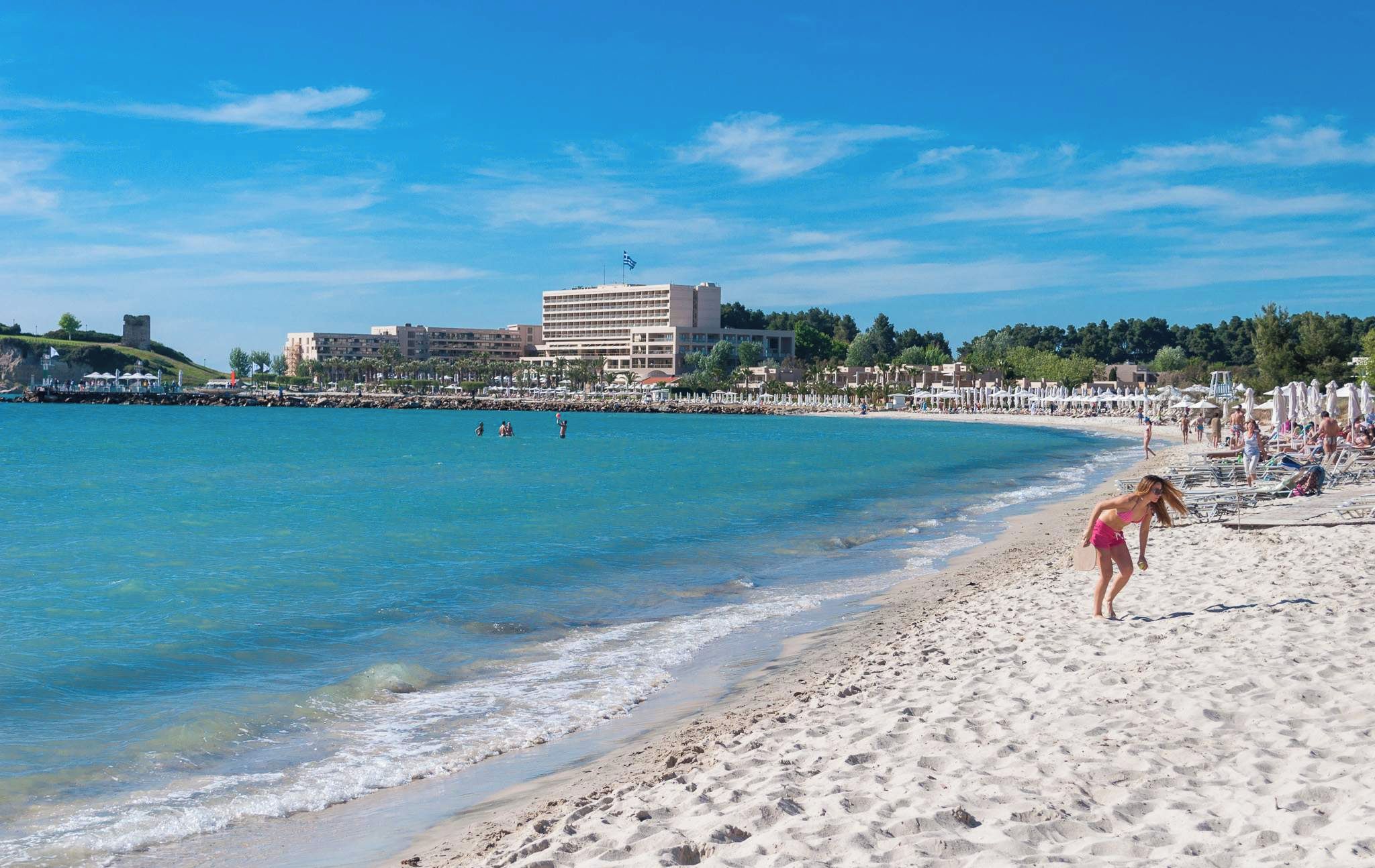 Sandy beach and inviting turquoise waters near Sani