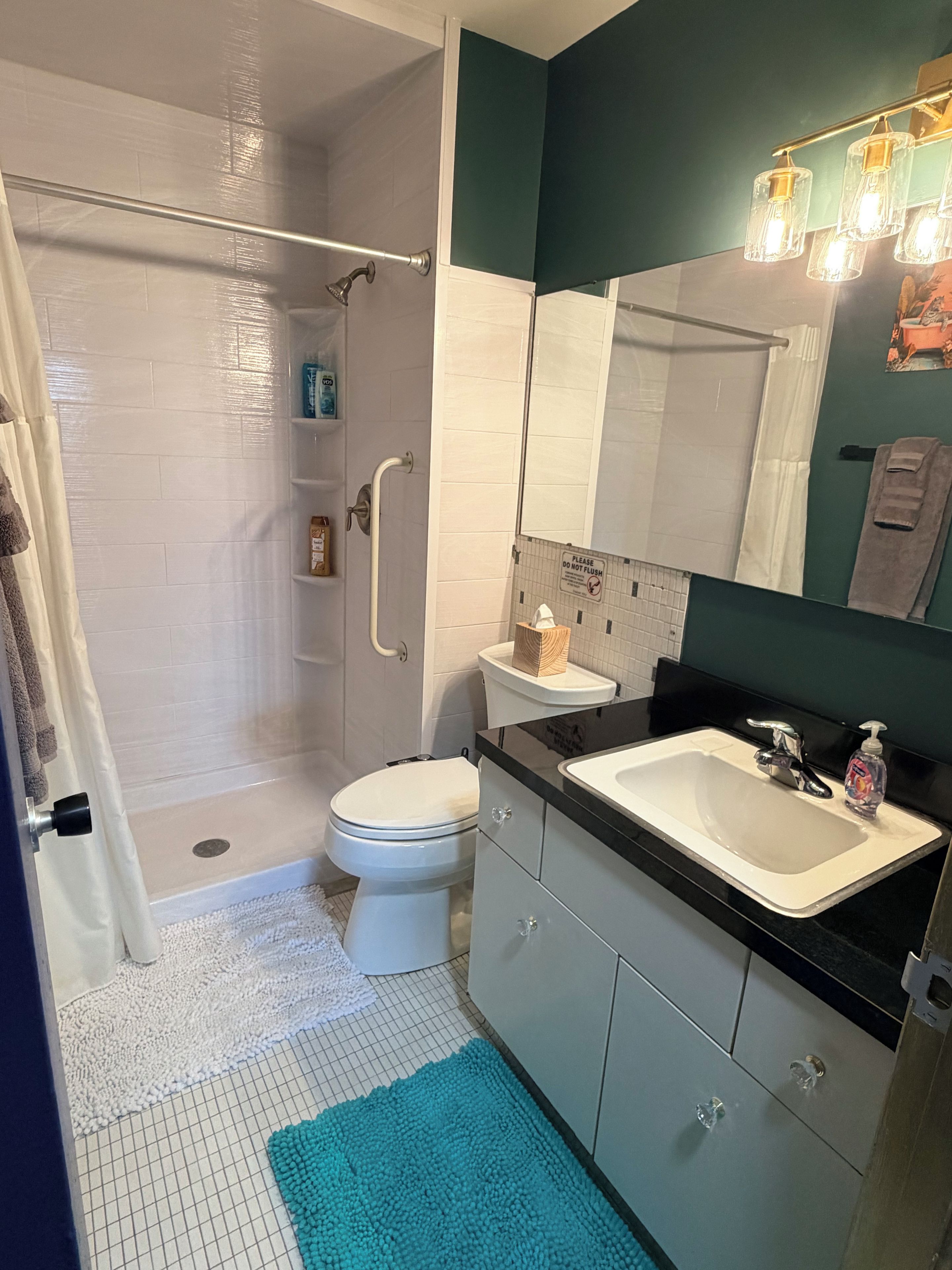 Secadora de cabello, bidet, toallas, jabón 