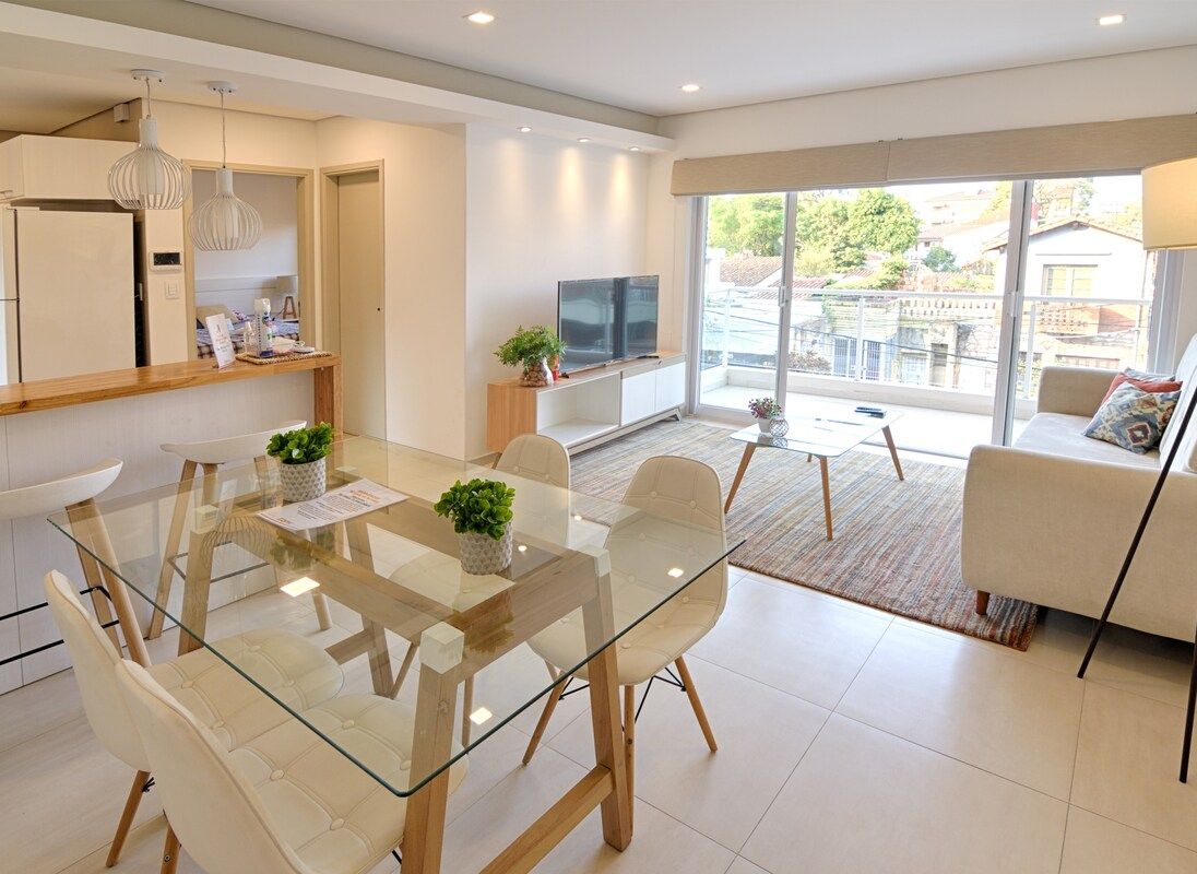 Open living and dining area with kitchen