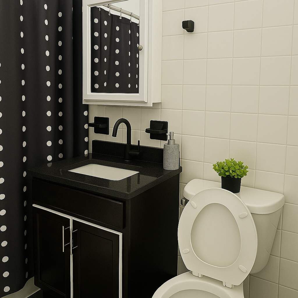 Shower, hair dryer, towels, shampoo