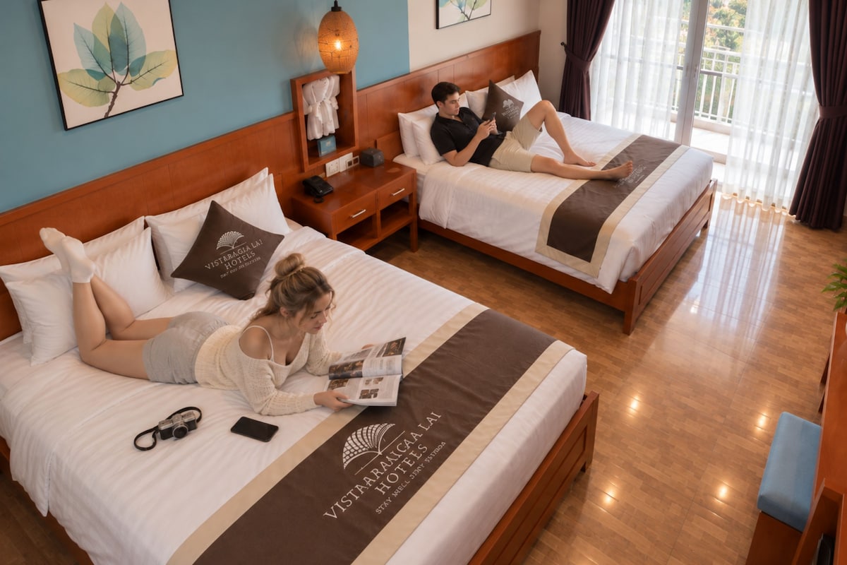 Quarto casal ou duplo luxo, vista para a cidade | Wi-Fi de cortesia