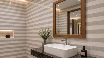 Deluxe Double or Twin Room, City View | Bathroom | Combined shower/bathtub, hair dryer, towels, soap