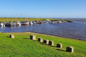A marina with boats docked along a grassy waterfront. - Holiday home with 1 bedroom (Varel - Dangast)