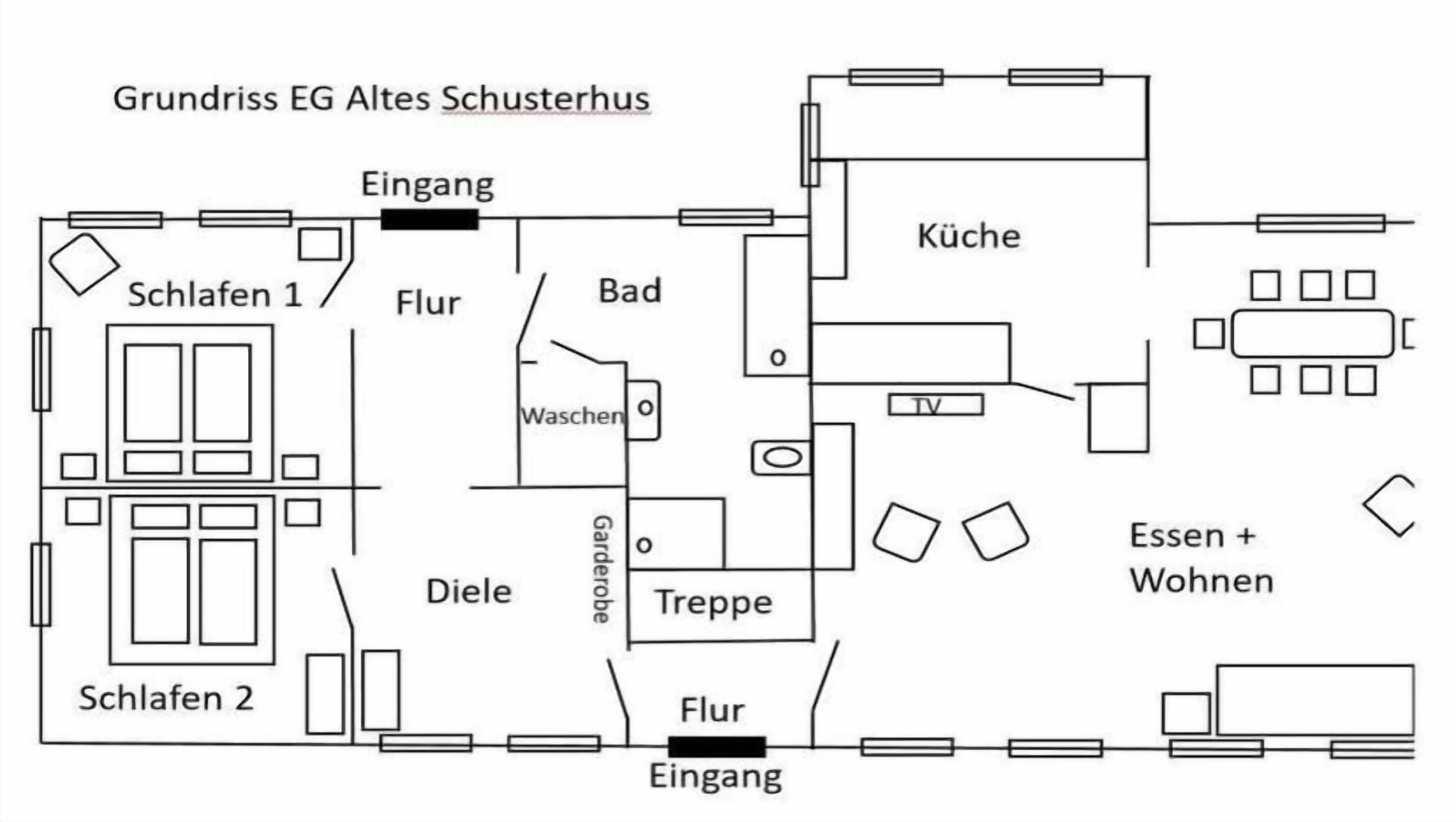 Plano de un hotel con dos dormitorios, cocina, baño y comedor.