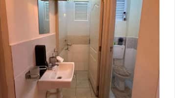 Shower, bidet, towels, soap