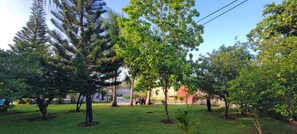 A grassy area with trees and a building in the background. - Villa La Escapada - Private Caribbean Oasis Near Juan Dolio Beach (San Pedro de Macorís)