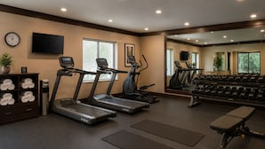 A gym with treadmills, elliptical machines, and dumbbells. - Downtown Living Apartments (Toronto)