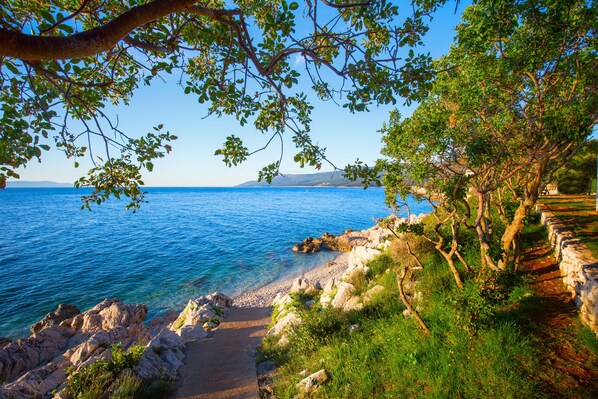 A coastal path with clear blue sea, rocky terrain, and greenery. - Residence Skiper Savudrija Apt 153 Pool & Gym, Savudrija, Croatia (Savudrija)