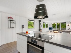 A modern kitchen with a central island, built-in oven, and a pendant light. - "Hubert" - 450m to the fjord by Interhome (Vemb)
