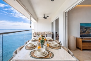 Outdoor dining - Stunning Oceanfront 3BR, Rooftop + 7 pools in PV! 3BD Condo for rent in North Ho (Puerto Vallarta)
