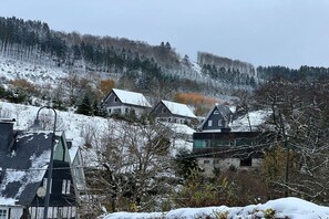 A residential area with houses on a hillside, surrounded by trees and covered in snow. - Holiday home with 2 bedrooms (Lennestadt-Milchenbach)