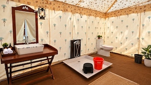 Comfort Double Room Single Use, Lanai, Mountain View | Bathroom | Shower, free toiletries, towels, soap - Spirit Desert Camp Pushkar (Pushkar)