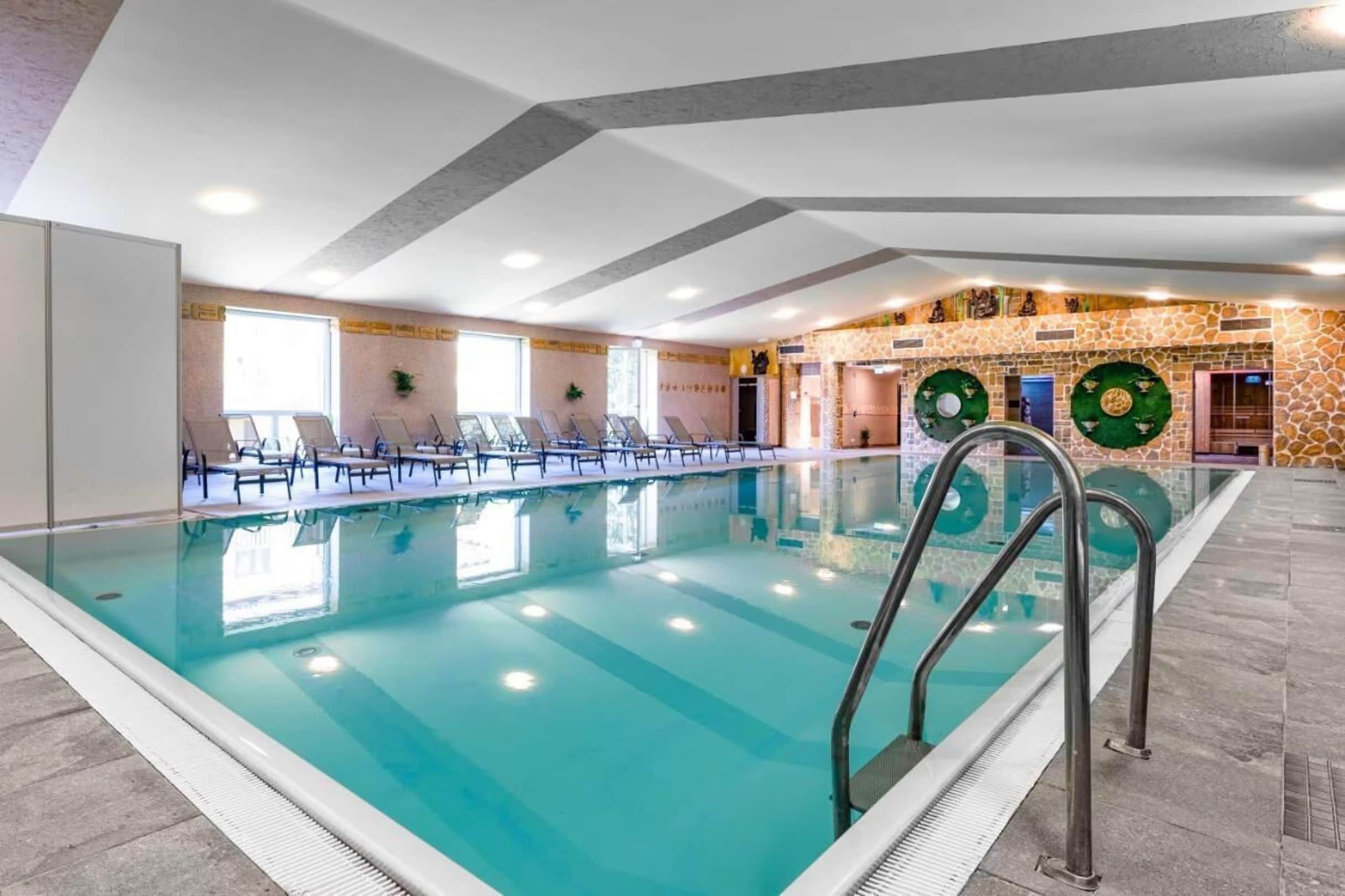 Indoor pool, open 7:00 AM to 9:00 PM, sun loungers