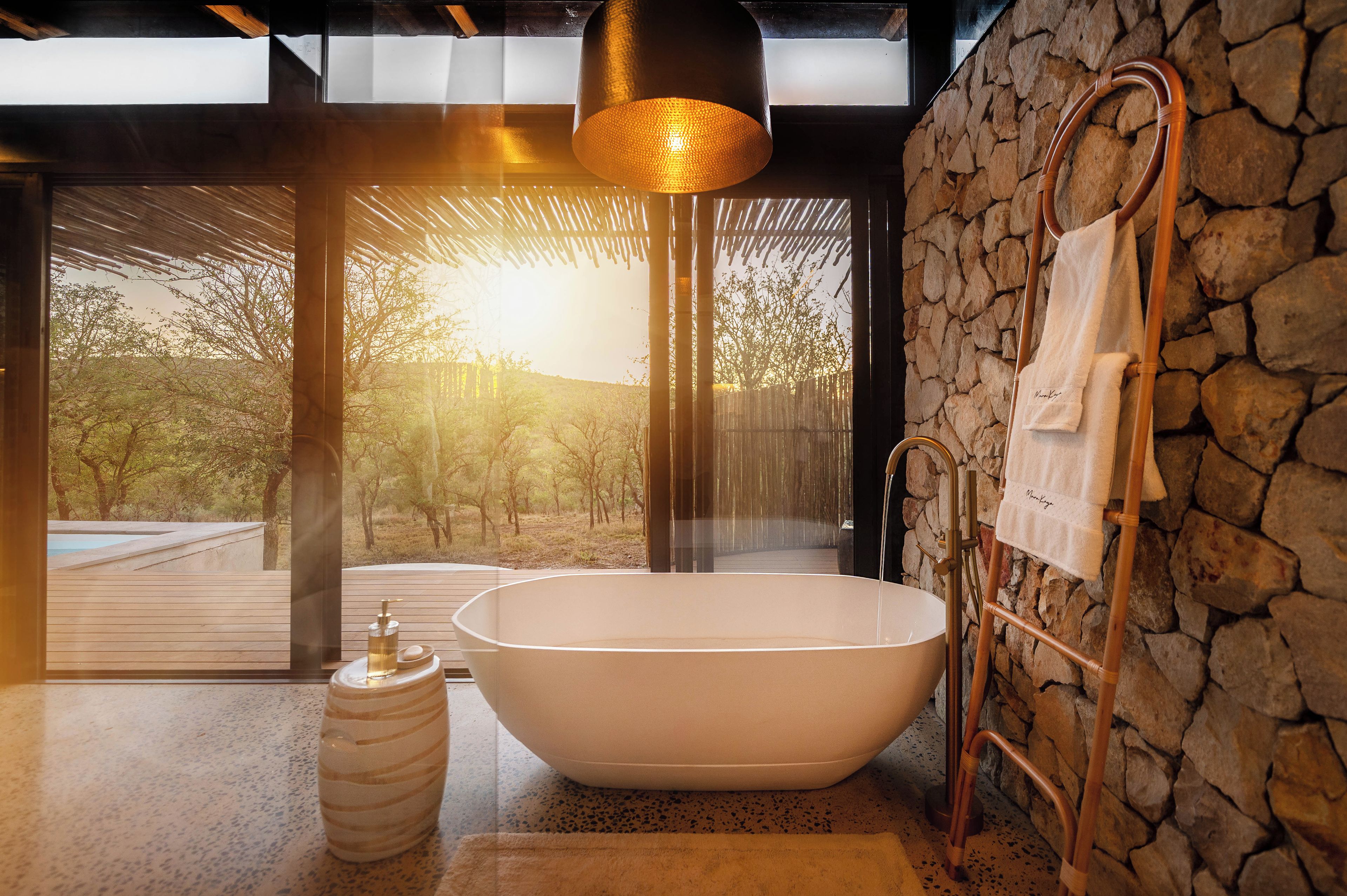 Separate tub and shower, hair dryer, towels, soap