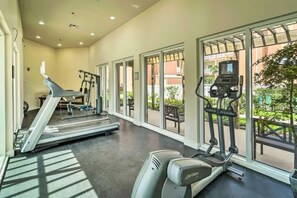 A gym with treadmills, elliptical machines, and exercise equipment. - Isla Bella - 2BR Beach Condo with Pools & Hot Tubs (South Padre Island)