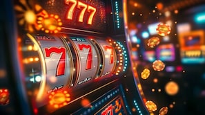 Ein Spielautomat zeigt die Zahl 777 an.