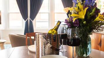 Dining area. (Local flower delivery available.)