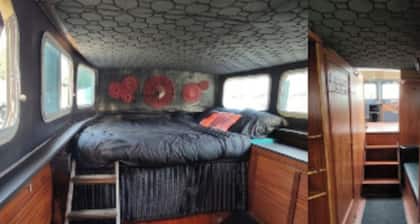 A unique, laid-back night in nature aboard a small houseboat docked at the pier
