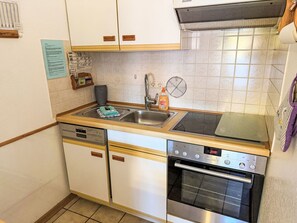 A compact kitchen with a Siemens dishwasher, a built-in oven, and a sink with a soap dispenser. - Nordziel by Interhome (Norddeich)