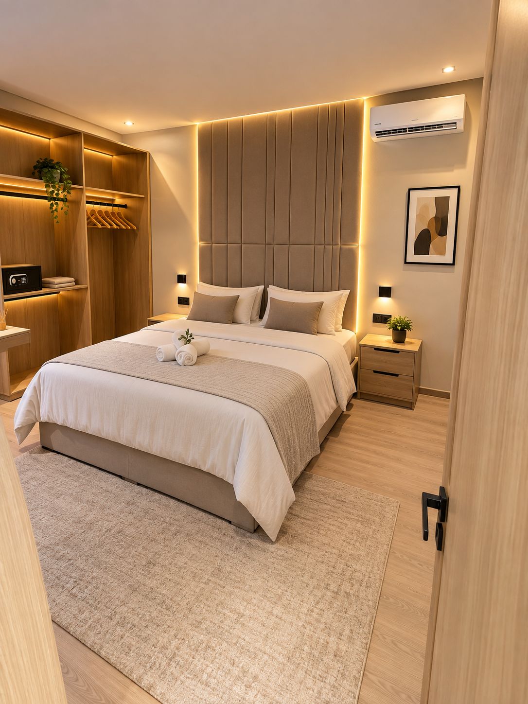 Tabla de planchar con plancha, wifi gratis, ropa de cama