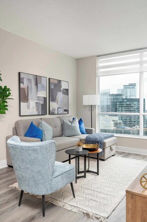 Living area - Chic 1BR Patio Suite Scenic CN Tower View | Parking Available (Toronto)