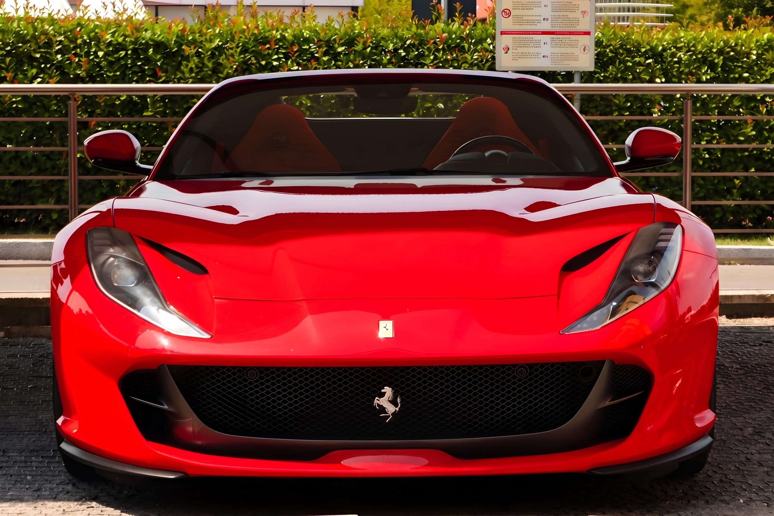 Un coche deportivo rojo estacionado en una calle.